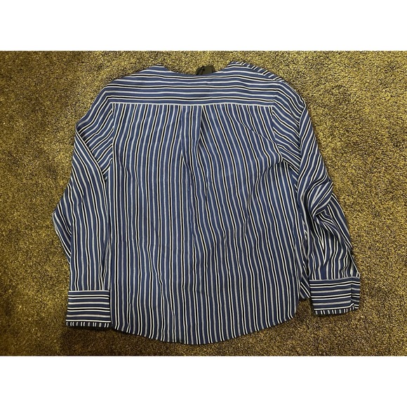 Rag & Bone Felix Top L Womens Blue Stripe Wrap Popover Long Sleeves‎ Silk - Picture 7 of 8